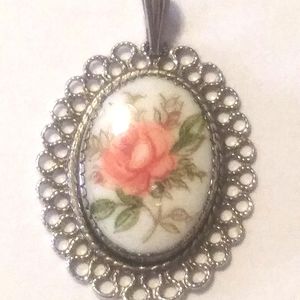 925 Sterling Silver Vintage Rose Cameo Pendant